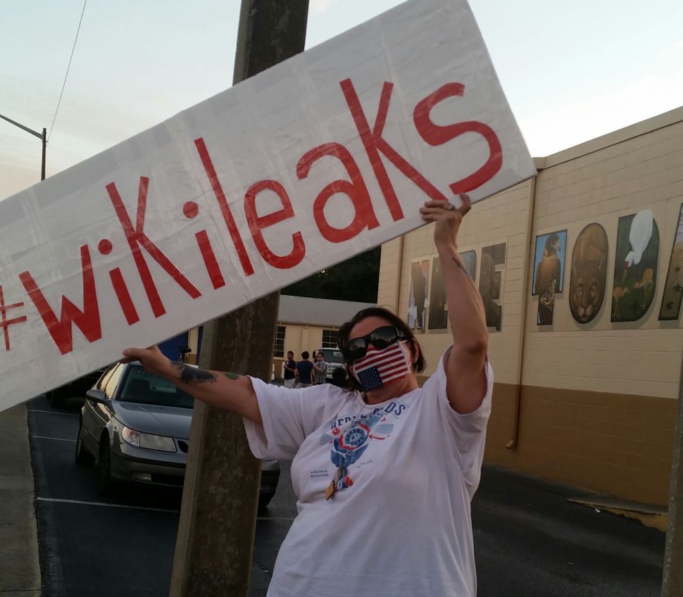 Protesters outside of an appearance Debbie Wasserman Schultz made in Gainesville, Florida on October 21.