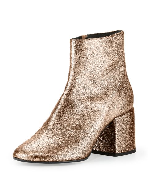 MM6 Maison Martin Margiela, Metallic Leather Chunky-Heel Bootie in Copper, $540
