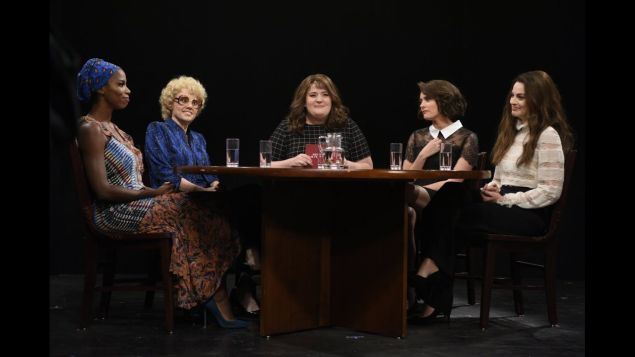 Sasheer Zamata, Kate McKinnon, Aidy Bryant, Cecily Strong and Margot Robbie on Saturday Night Live.
