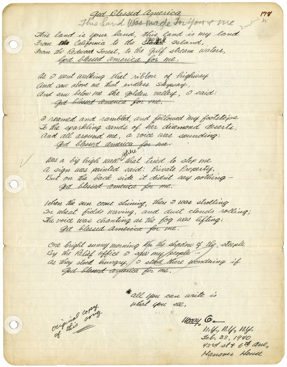 Woody Guthrie's song lyrics.