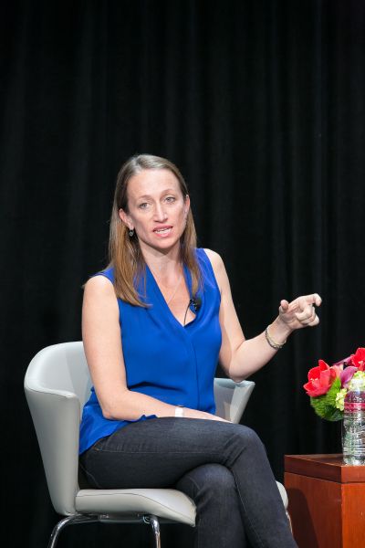 Céline Cousteau speaks at a panel held by The Onassis Foundation.