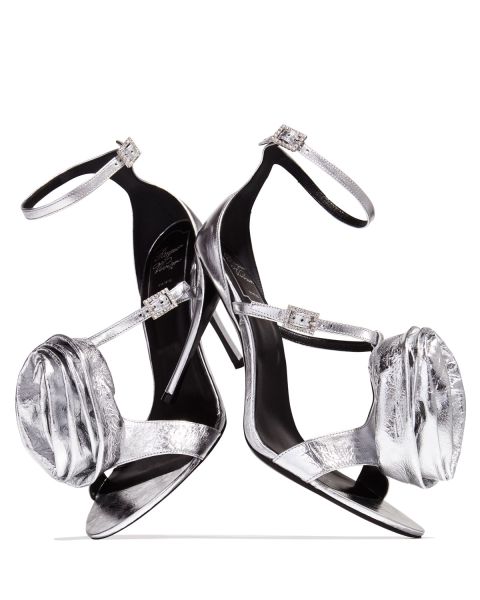 Roger Vivier, Rose and Roll Leather 100mm Sandal, Silver, $1,225