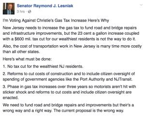 From Lesniak's Facebook page