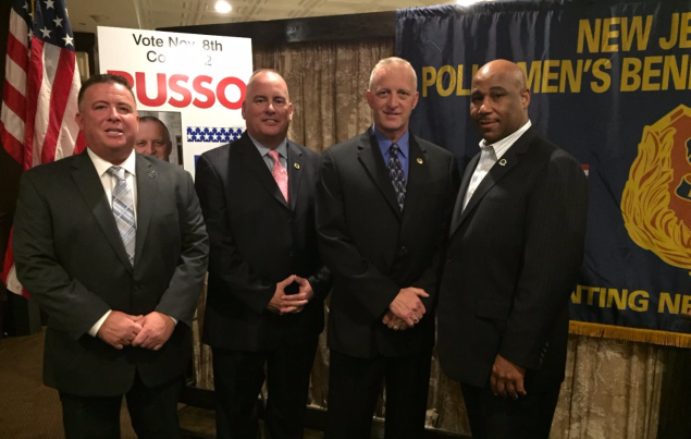 From Left to Right: Ed Donnelly NJ State FMBA President, Pat Colligan NJ State PBA President, Candidate for Somerset County Sheriff Darrin Russo and NOBLE Northern New Jersey Chapter President Jiles Ship.