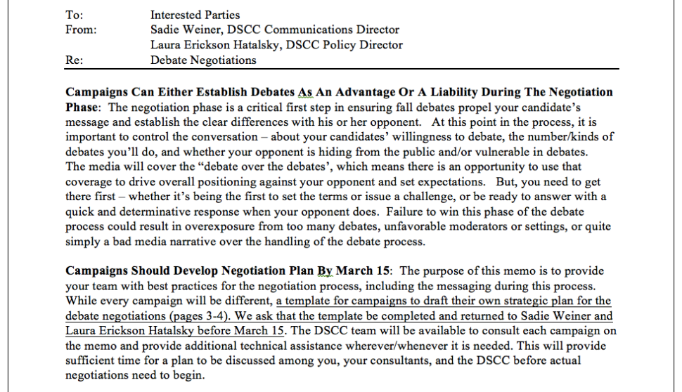 Debate Negotiations memo.