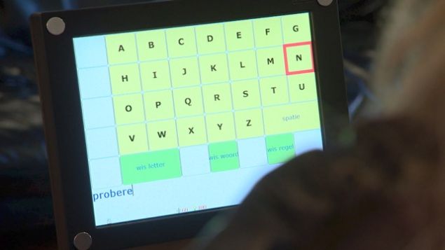 A close up of the tablet used in Dr. Nick Ramsey's ALS experiment.