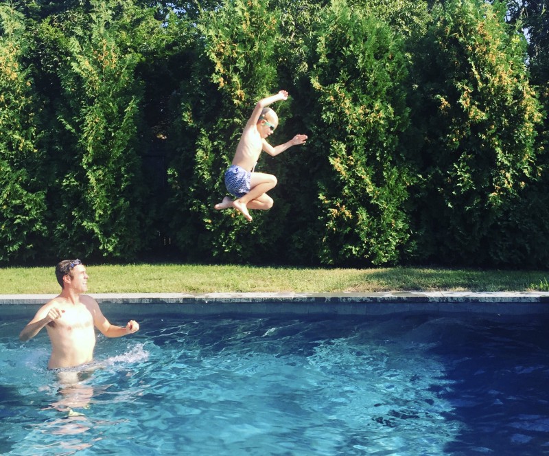 Boy test flight this summer starring Grey “acting up” Griscom (8) as projectile.