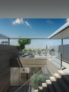The duplex features a private roof terrace.