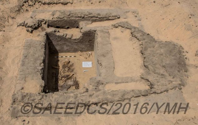 The size of the grave reveals it belongs to someone of social affluence.
