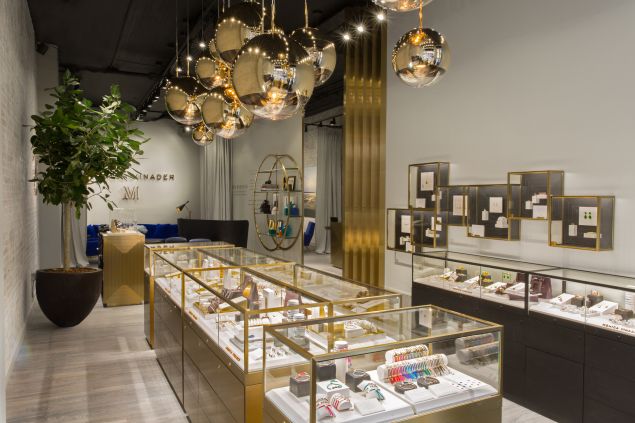 Gold tones and light floors can be found throughout the shop.