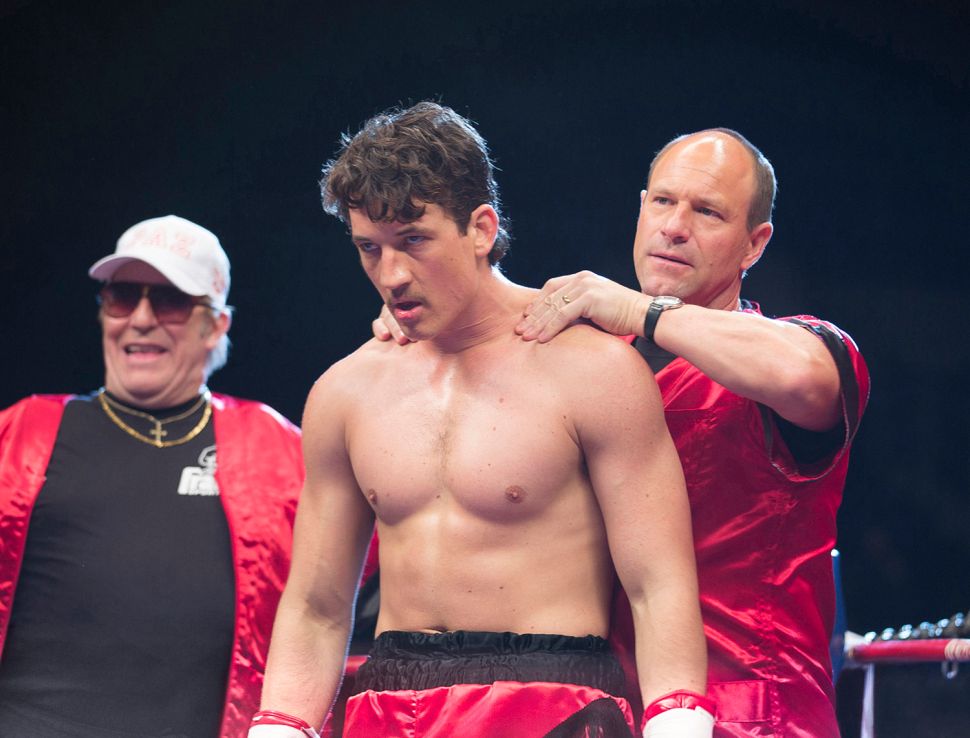 (L-R) Ciaran Hinds, Miles Teller and Aaron Eckhart in Bleed for This.