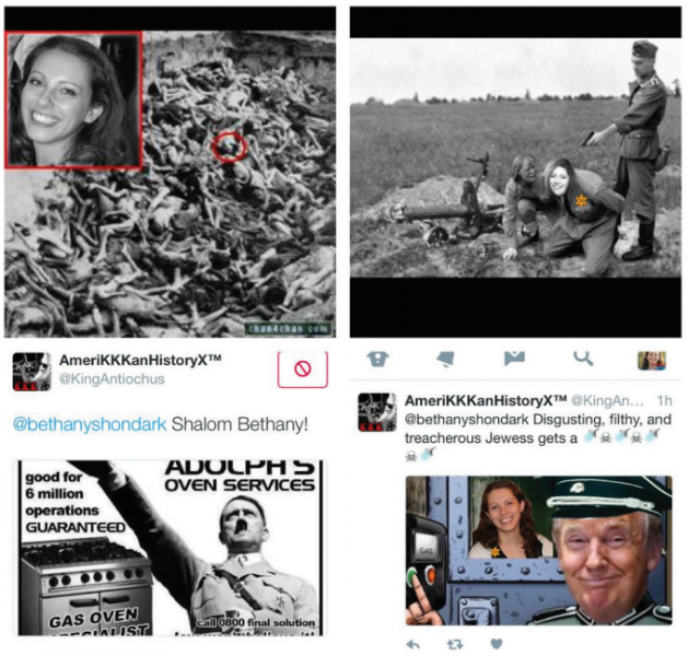 A sampling of anti-Semitic images and tweets sent to Bethany Mandel.