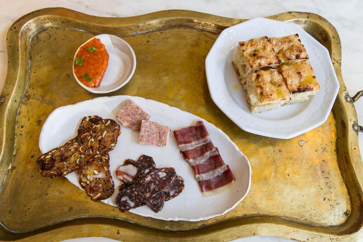 Charcuterie and focaccia