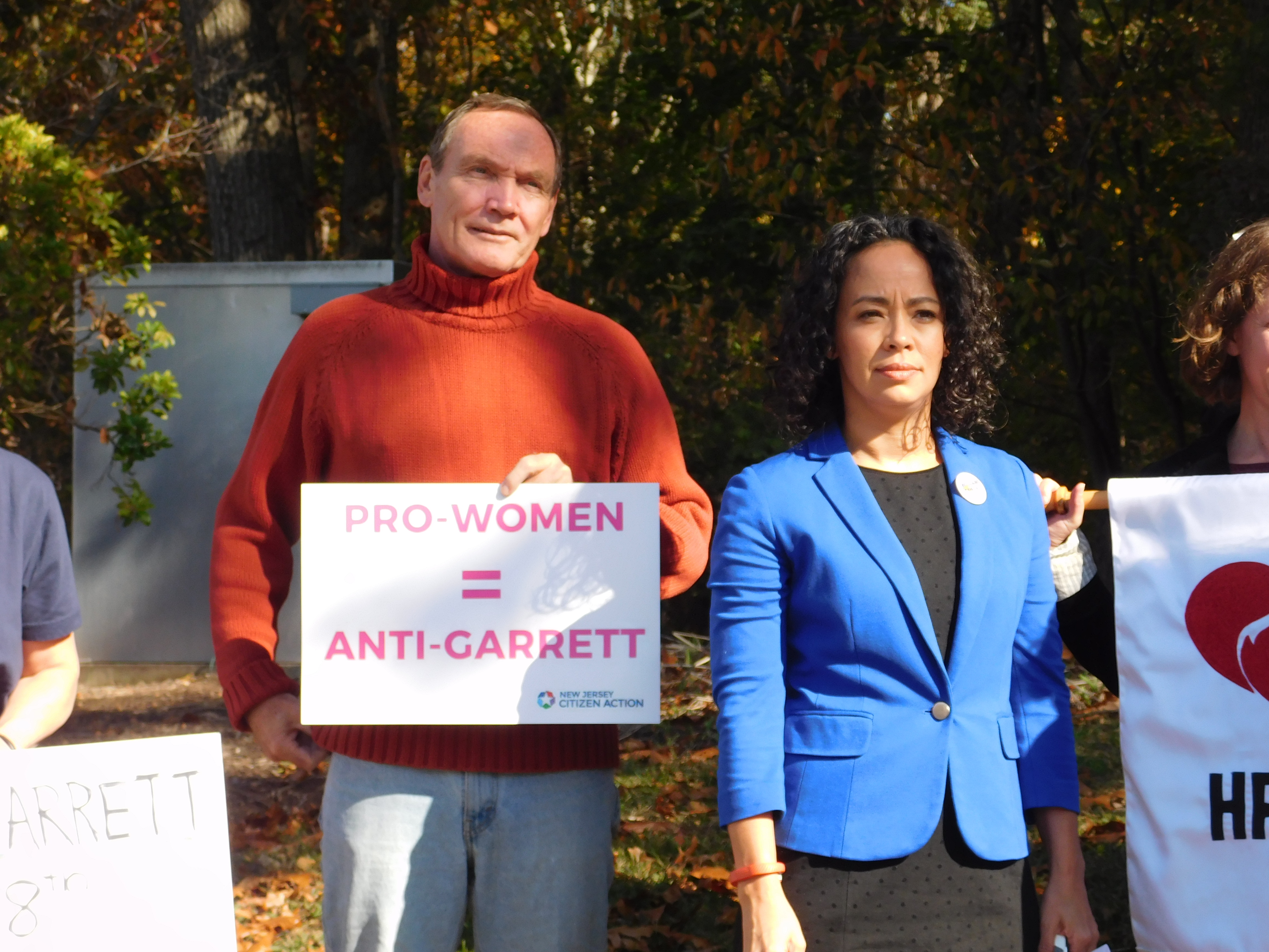 Tim Eustace and Milly Silva at the Paramus rally calling for voters to 'fire' Rep. Scott Garrett.