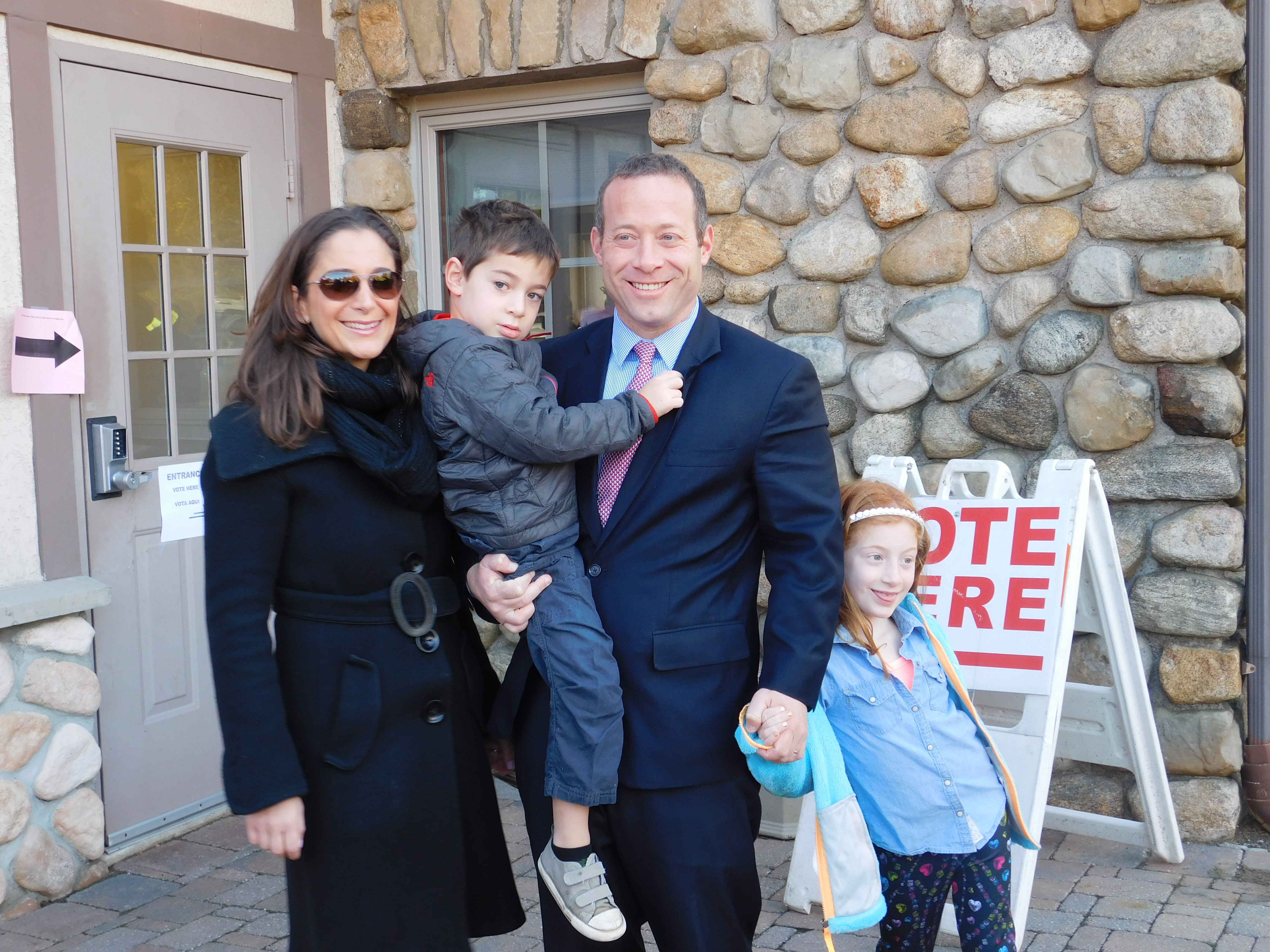 Gottheimer and his family arrive at a Wyckoff polling location.