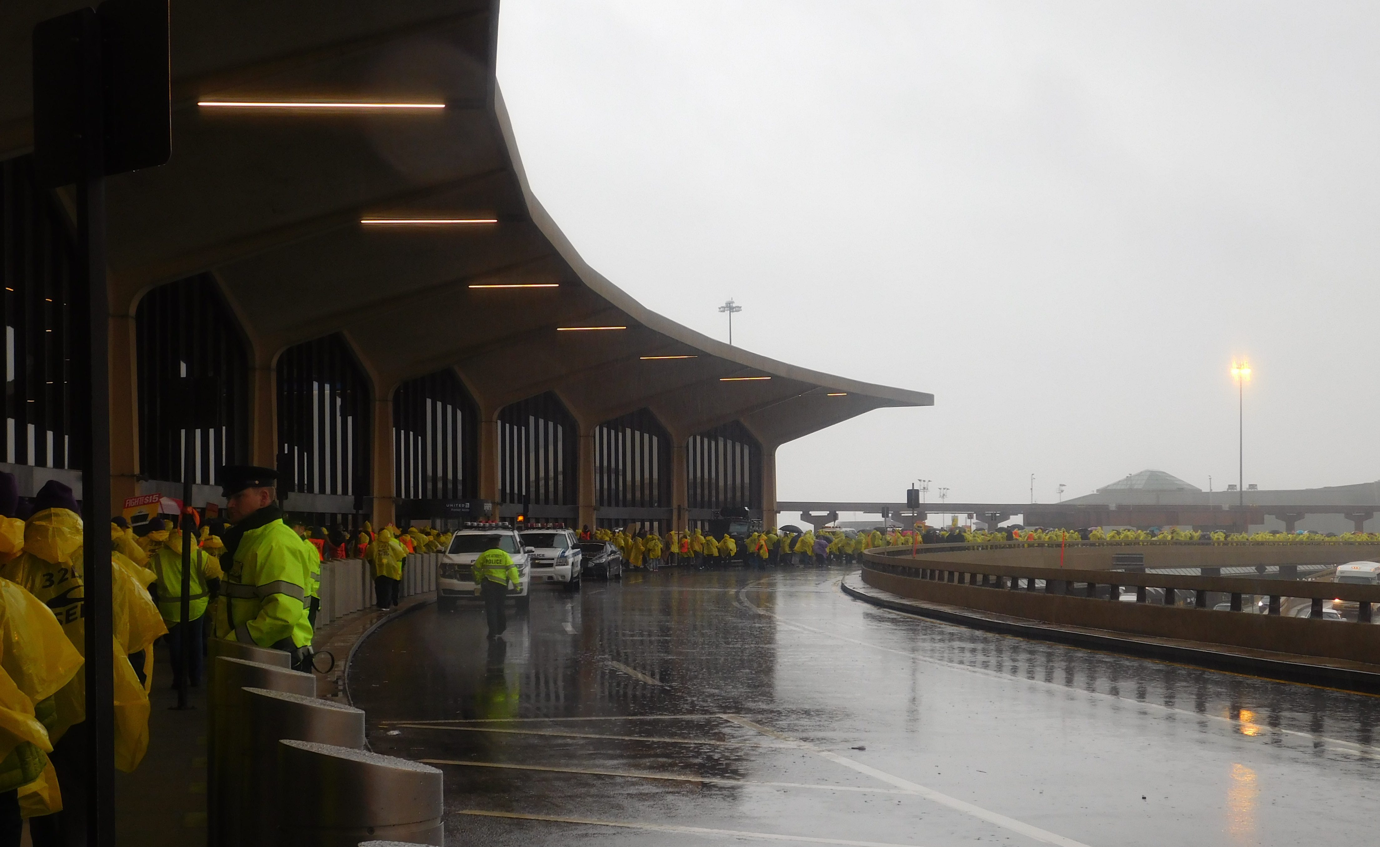 The line of those who participated in the Fight for 15 rally stretched from Terminal B to Terminal C.