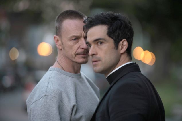 Ben Daniels and Alfonso Herrera in The Exorcist.