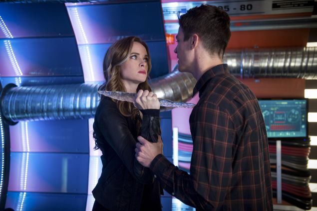 Danielle Panabaker as Caitlin Snow/Killer Frost and Grant Gustin as Barry Allen.