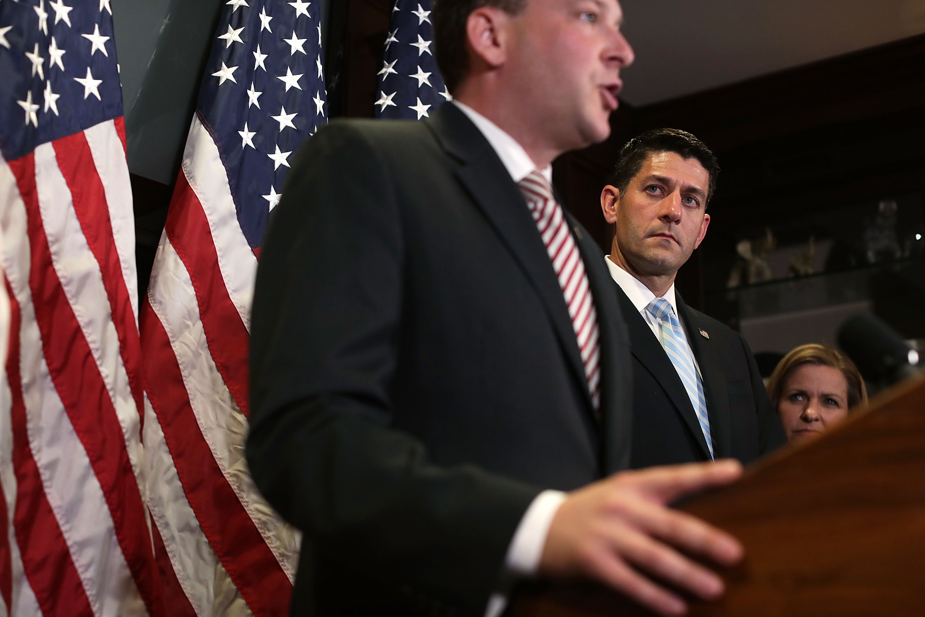 Congressman Lee Zeldin speaks as House Speaker Paul Ryan looks on.