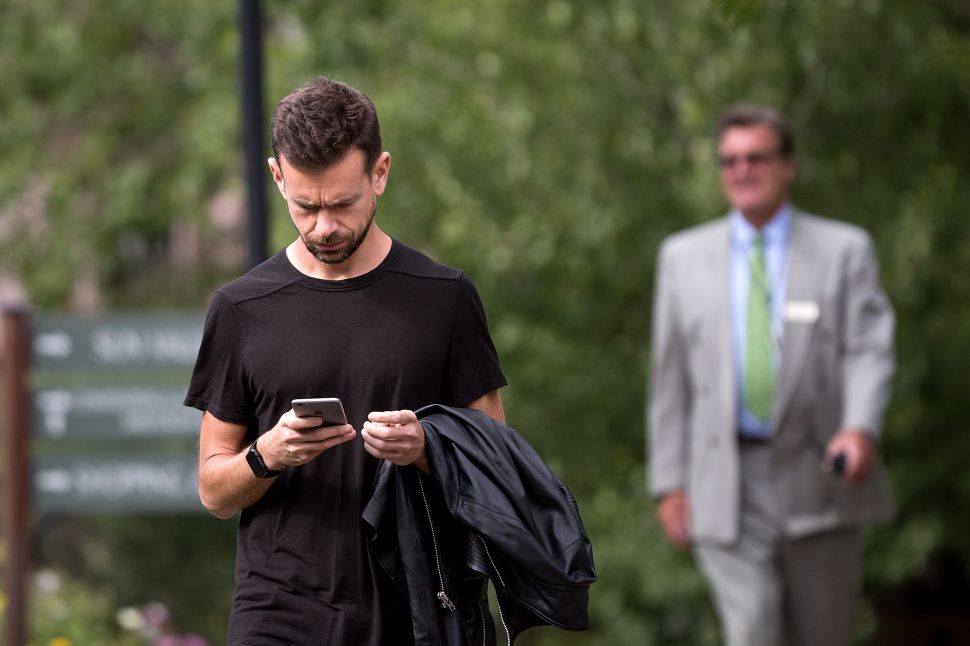 Jack Dorsey, co-founder and chief executive officer of Twitter, attends the annual Allen & Company Sun Valley Conference, July 6, 2016 in Sun Valley, Idaho.
