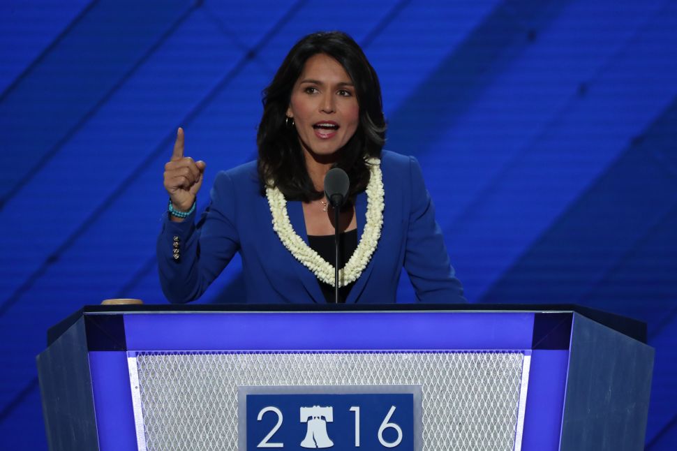 Representative Tulsi Gabbard on the second day of the Democratic National Convention at the Wells Fargo Center, July 26, 2016 in Philadelphia, Pennsylvania.