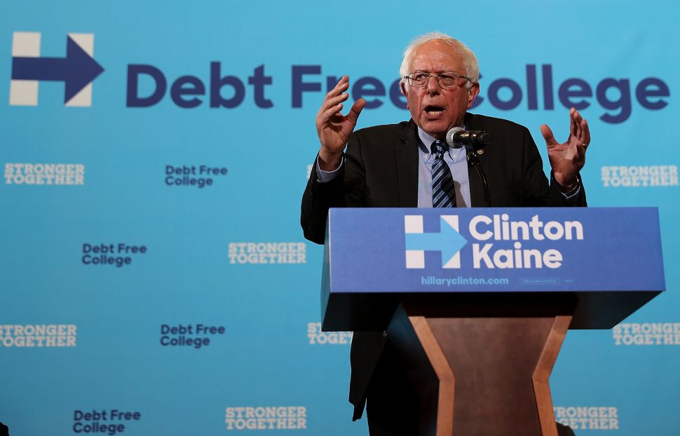U.S. Sen. Bernie Sanders (I-VT) speaks during a campaign rally with democratic presidential nominee former Secretary of State Hillary Clinton at University of New Hampshire on September 28, 2016 in Durham, New Hampshire. Hillary Clinton is campaigning in New Hampshire.