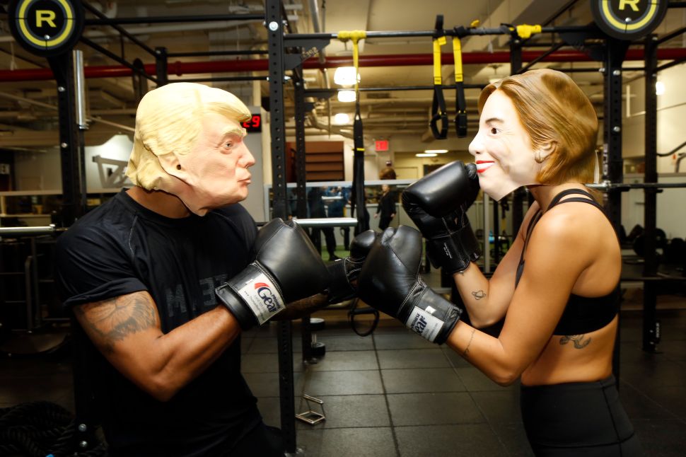 New York Sports Club Gets In The Election Spirit With Hillary Clinton And Donald Trump Boxing Inspired Class on October 27, 2016 in New York City.