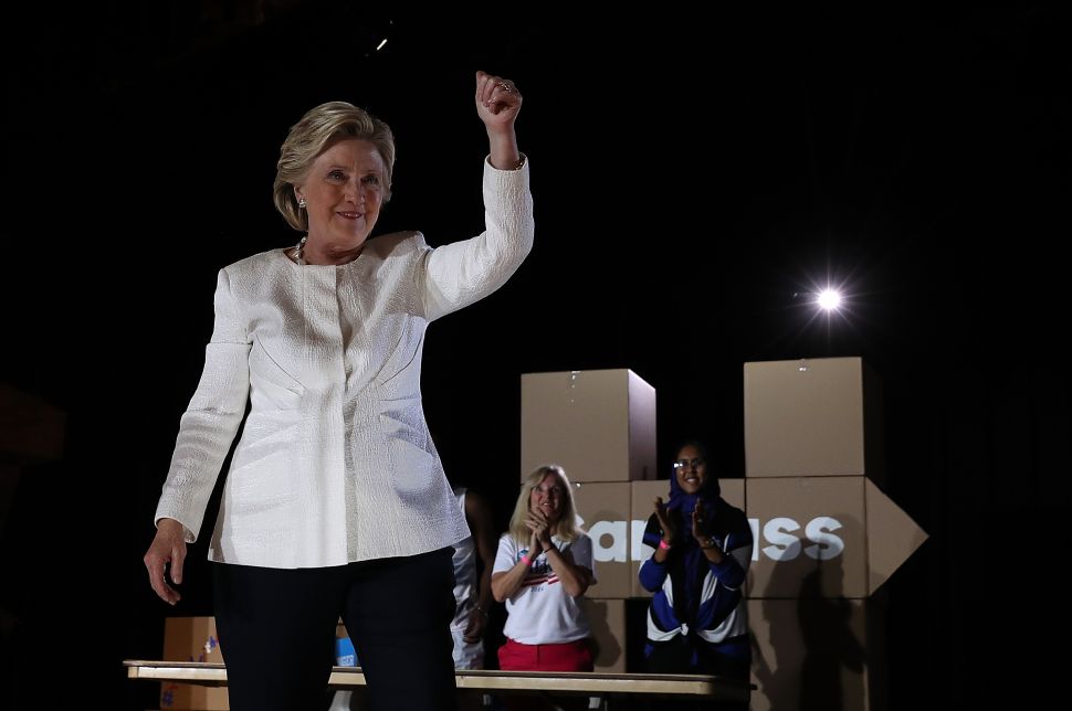 Democratic presidential nominee Hillary Clinton greets supporters during a campaign rally at Sanford Civic Center on November 1, 2016 in Sanford, Florida. The presidential general general election is November 8.