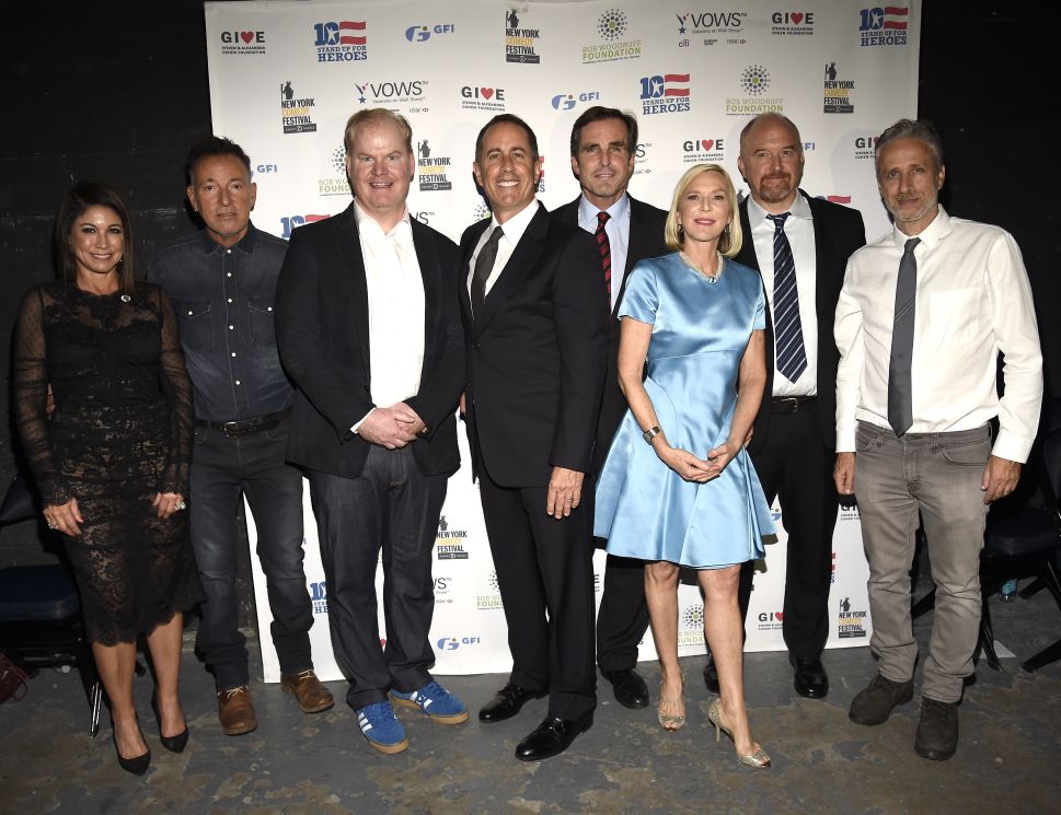 (L-R) Caroline Hirsch, Bruce Springsteen, Jim Gaffigan, Jerry Seinfeld, Bob Woodruff, Lee Woodruff, Louis C.K., Jon Stewart attend as The New York Comedy Festival and The Bob Woodruff Foundation present the 10th Annual Stand Up for Heroes event.