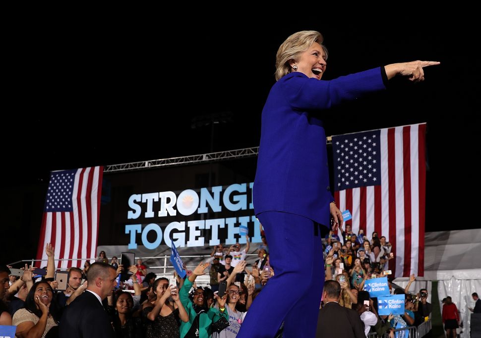 Democratic presidential nominee Hillary Clinton greets supporters during a campaign rally at Arizona State University on November 2, 2016 in Tempe, Arizona.
