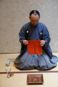 Incense master Souhitsu Isshiken Hachiya performing the ceremony at Byredo's Wooster boutique.