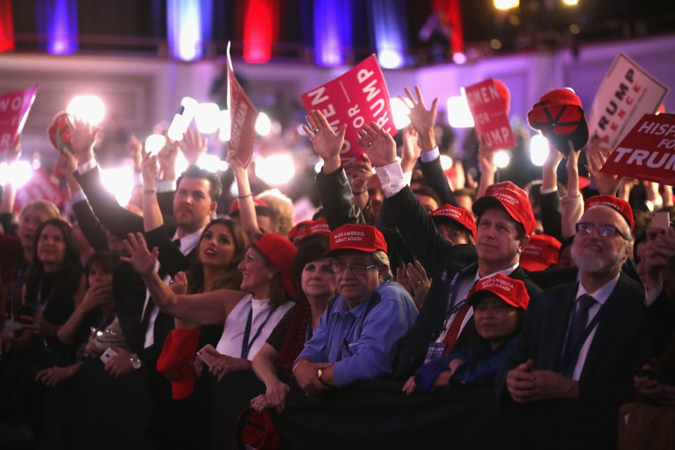 NEW YORK, NY - NOVEMBER 09: People celebrate during the call for Republican president-elect Donald Trump at his election night event at the New York Hilton Midtown on November 9, 2016 in New York City. at the New York Hilton Midtown in the early morning hours of November 9, 2016 in New York City. Donald Trump defeated Democratic presidential nominee Hillary Clinton to become the 45th president of the United States. 