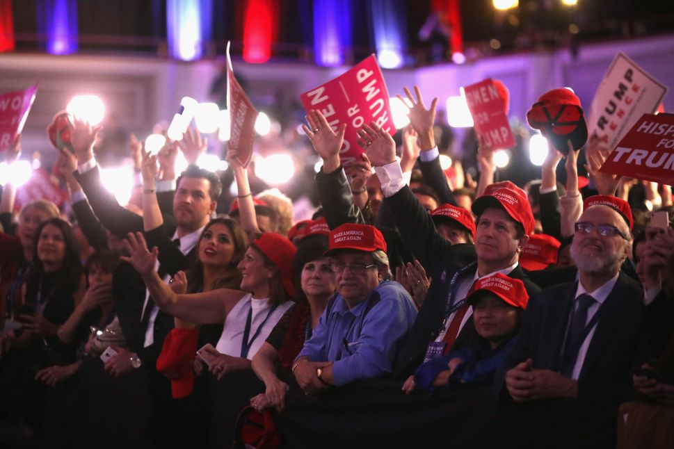 NEW YORK, NY - NOVEMBER 09: People celebrate during the call for Republican president-elect Donald Trump at his election night event at the New York Hilton Midtown on November 9, 2016 in New York City. at the New York Hilton Midtown in the early morning hours of November 9, 2016 in New York City. Donald Trump defeated Democratic presidential nominee Hillary Clinton to become the 45th president of the United States.