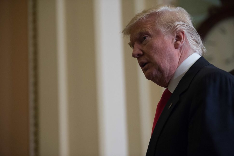 US President-elect Donald Trump leaves a meeting with Senate Majority Leader Mitch McConnell at the Capitol in Washington, DC, on November 10, 2016. / AFP / NICHOLAS KAMM