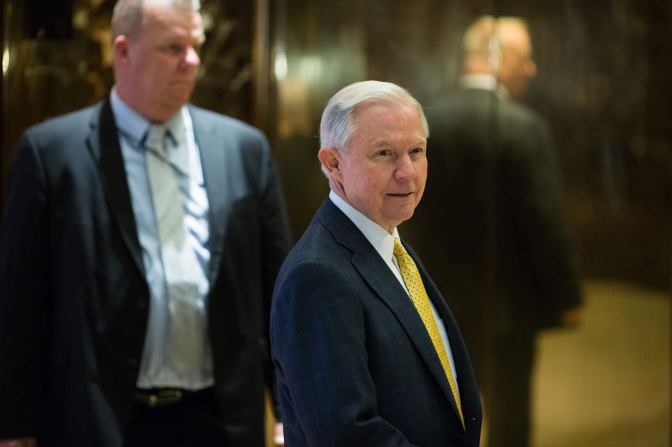 Alabama Senator Jeff Sessions arrives at Trump Tower on November 16, 2016 in New York City. Sessions accepted Trump's offer to be U.S. Attorney General today.