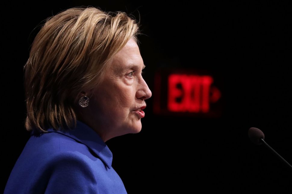 WASHINGTON, DC - NOVEMBER 16: Former Secretary of State and former Democratic Presidential nominee Hillary Clinton delivers remarks while being honored during the Children's Defense Fund's Beat the Odds Celebration at the Newseum November 16, 2016 in Washington, DC. This was the first time Clinton had spoken in public since conceeding the presidential race to Republican Donald Trump.