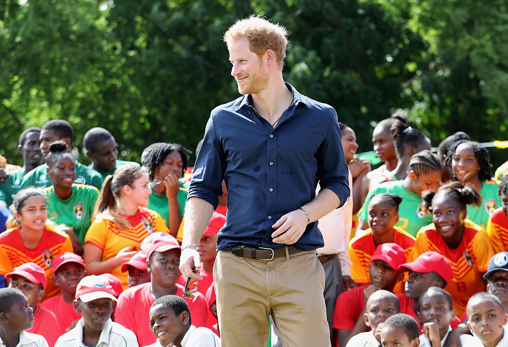Prince Harry attends a community sporting event at Queen Park Ground on the ninth day of an official visit to the Caribbean on November 28, 2016 in St Georges, Grenada. Prince Harry's visit to The Caribbean marks the 35th Anniversary of Independence in Antigua and Barbuda and the 50th Anniversary of Independence in Barbados and Guyana. (Photo by Chris Jackson/Getty Images)