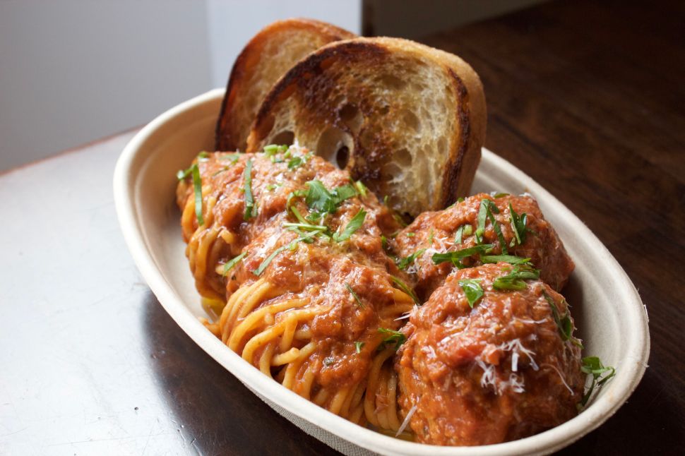 Spaghetti with Sunday gravy and meatballs
