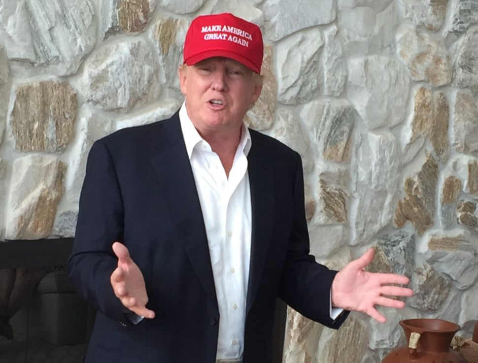 Donald Trump addresses a living room crowd in Deal, NJ, August 2015.