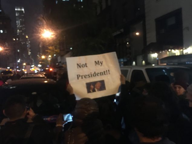 Protesters against Donald Trump's presidency chanted, "Not my president!" as they marched from Union Square to Trump Tower.