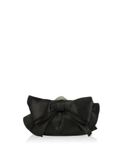 Madison Satin Bow Clutch Bag, Silver/Black