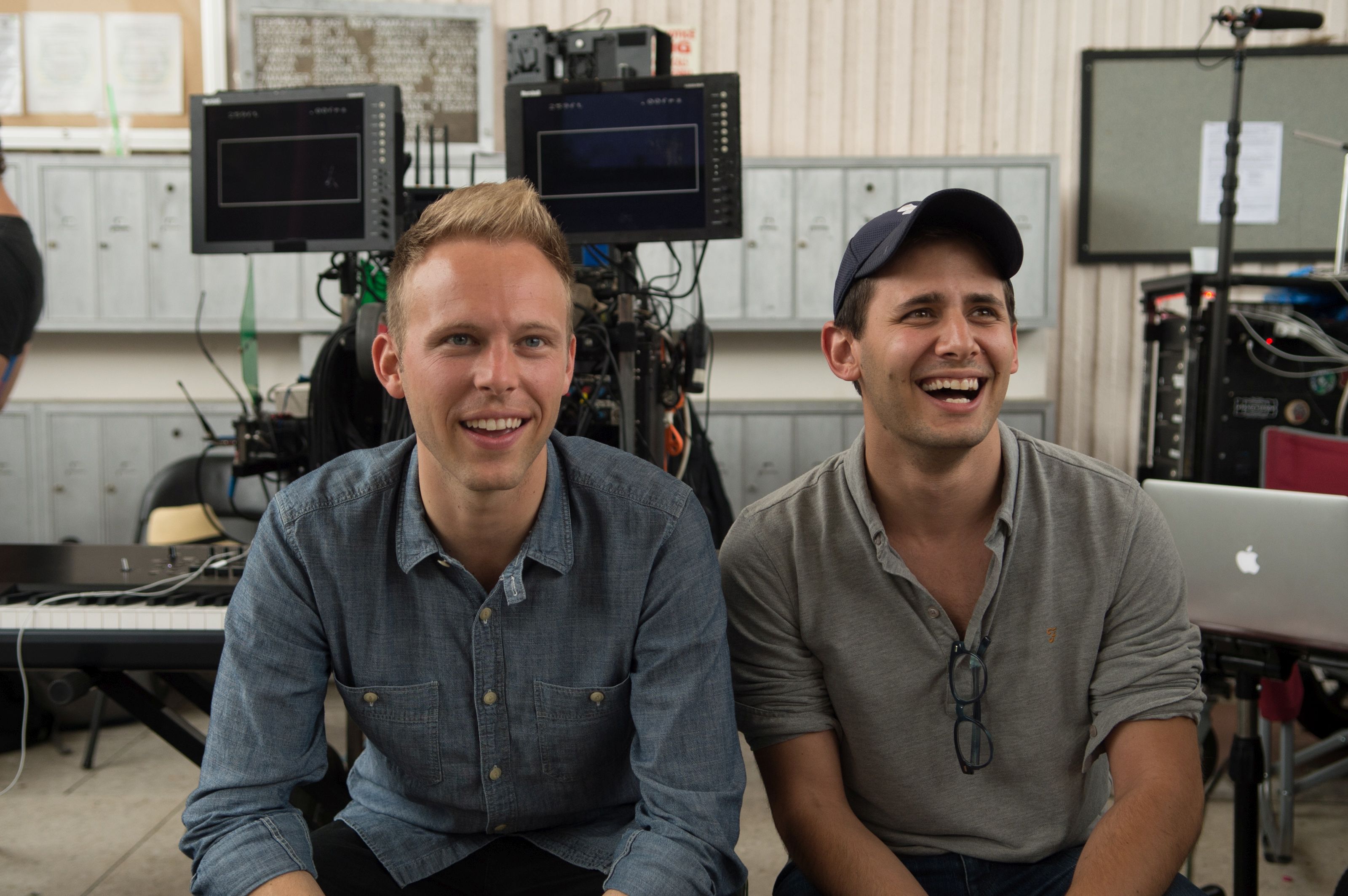 Benj Pasek and Justin Paul on the set of La La Land.