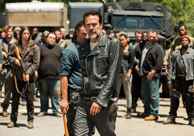 Andrew Lincoln as Rick Grimes and Jeffrey Dean Morgan as Negan.