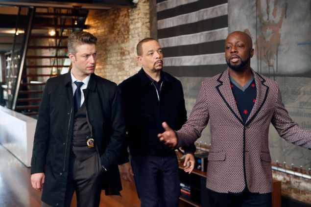 Peter Scanavino as Detective Sonny Carisi, Ice T as Detective Fin Tutuola and Wyclef Jean as Vincent Love.