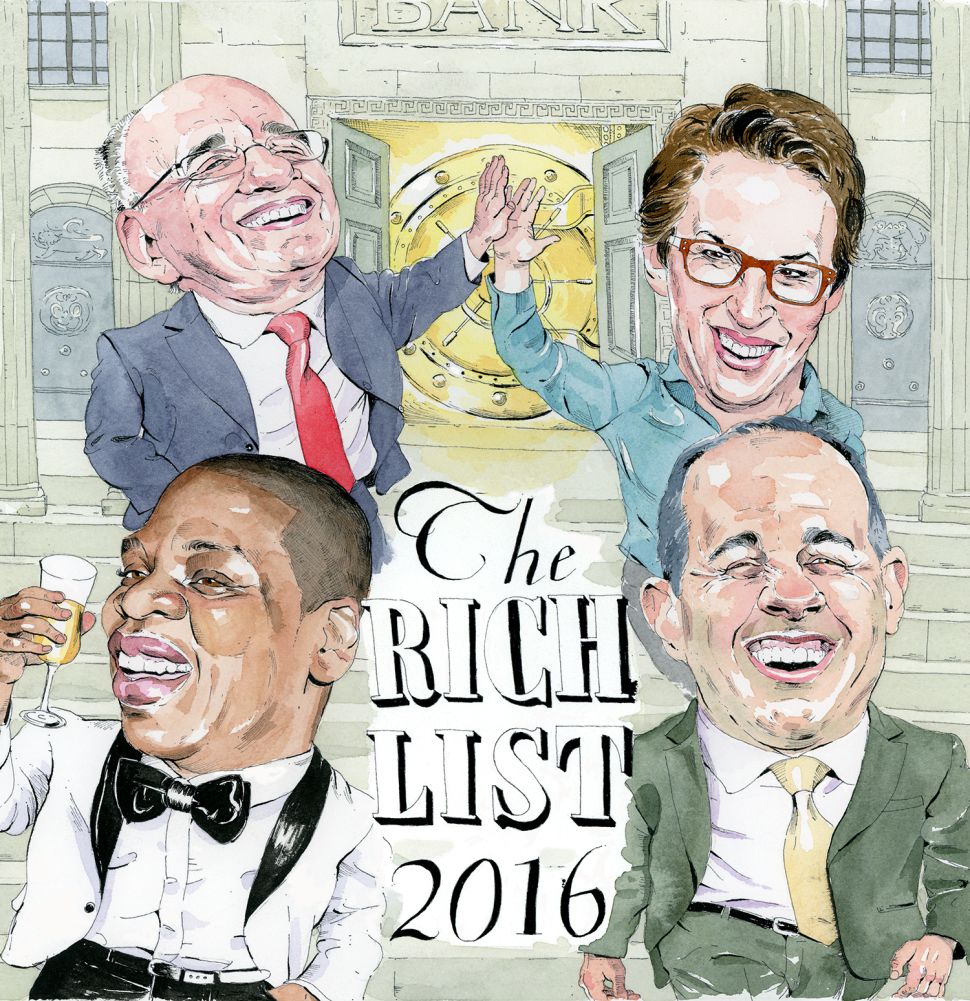 Clockwise from top left: Rupert Murdoch, Rachel Maddow, Jerry Seinfeld and Jay-Z.