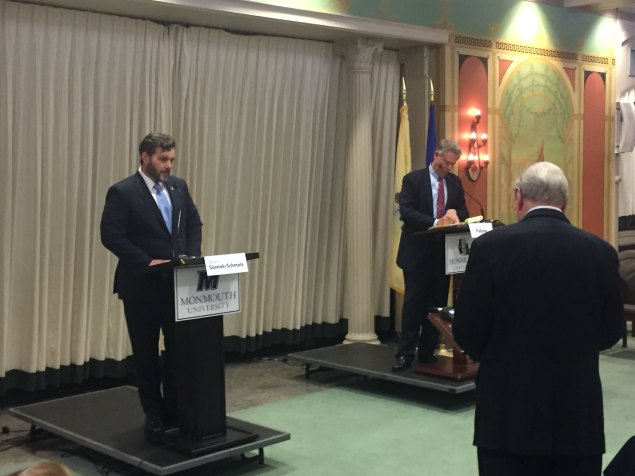 Congressman Frank Pallone and Republican challenger Brent Sonnek-Schmelz at last night's debate.