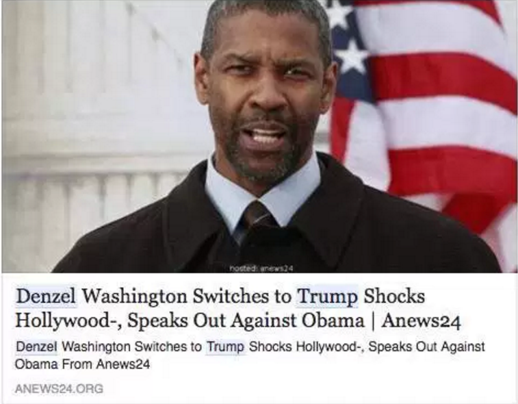 Can Chrome thwart fake news, such as this bogus story about Denzel Washington supporting Donald Trump?