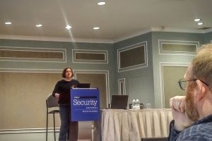 Susan Sons at O'Reilly Security in Manhattan, giving her presentation, "Saving Time."