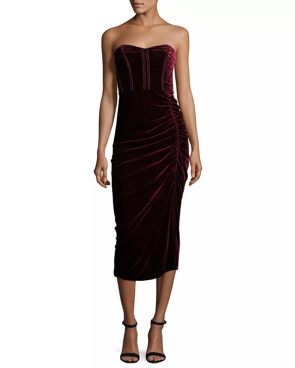 Veronica Beard, Plaza Strapless Velvet Midi Dress, Wine, $695