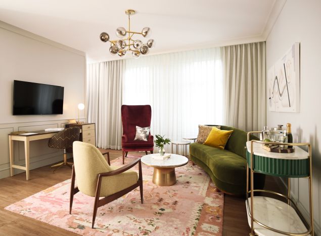 A rendering of a West Elm Hotel room.
